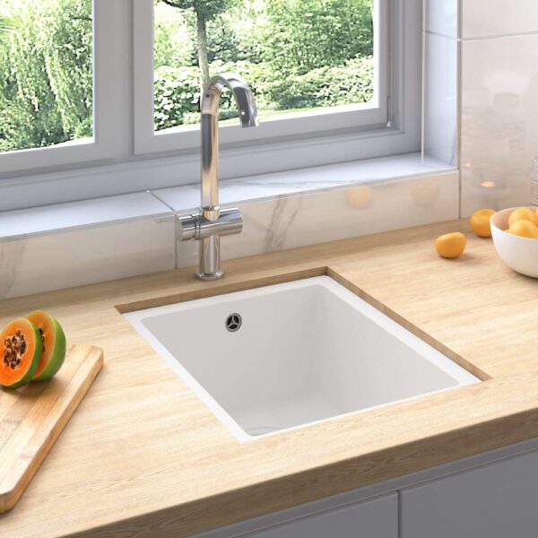vidaXL Kitchen Sink with Overflow Hole White Granite - Image 1