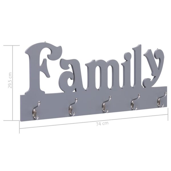 vidaXL Wall Mounted Coat Rack FAMILY Grey 74x29.5 cm - Image 6