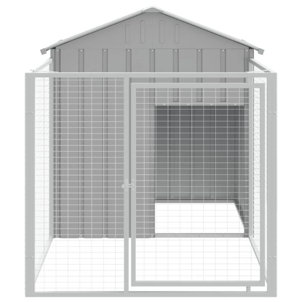 vidaXL Dog House with Run Light Grey 117x201x123 cm Galvanised Steel - Image 3