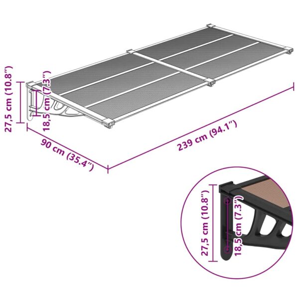 vidaXL Door Canopy Black 239x90 cm Polycarbonate - Image 6