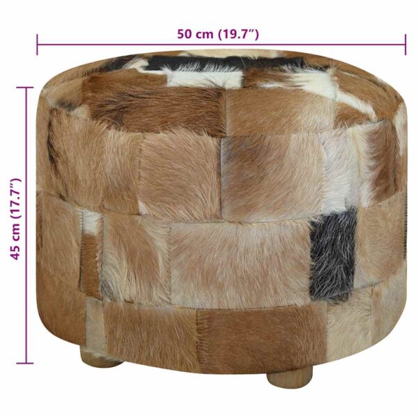 vidaXL Pouffe Goatskin Leather Round 50x50x45 cm - Image 8