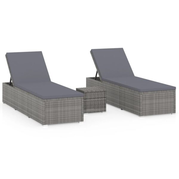 vidaXL 3 Piece Garden Sun Loungers with Tea Table Poly Rattan Grey - Image 2