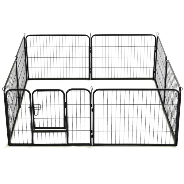 vidaXL Dog Playpen 8 Panels Steel 80x60 cm Black - Image 5
