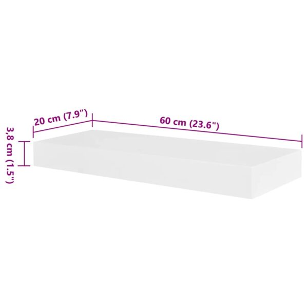 2 White MDF Floating Wall Display Shelves Book/DVD Storage - Image 5
