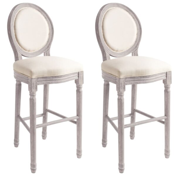 vidaXL Bar Chairs 2 pcs White Linen - Image 1