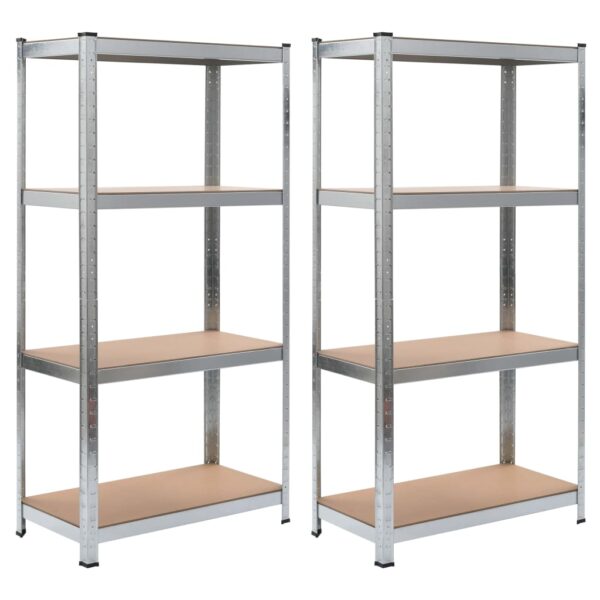 vidaXL 4-Layer Shelves 2 pcs Silver Steel&Engineered Wood - Image 1