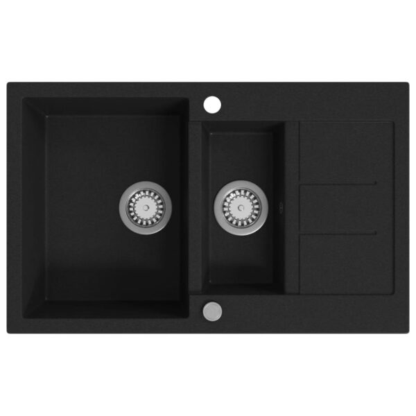 vidaXL Granite Kitchen Sink Double Basin Black - Image 2