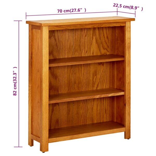 vidaXL 3-Tier Bookcase 70x22.5x82 cm Solid Oak Wood - Image 7