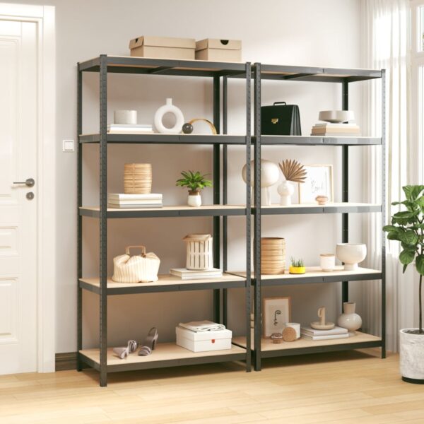 vidaXL 5-Layer Shelves 2 pcs Anthracite Steel and Engineered Wood - Image 1