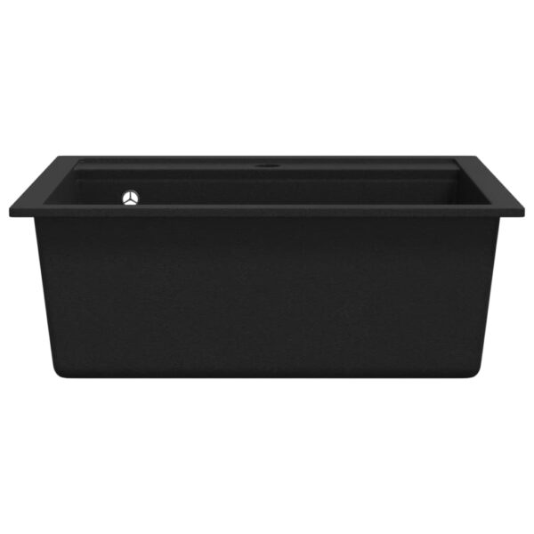 vidaXL Granite Kitchen Sink Single Basin Black - Image 4