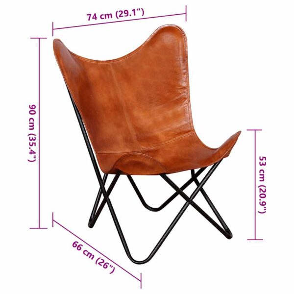 vidaXL Butterfly Chair Brown Real Leather - Image 7