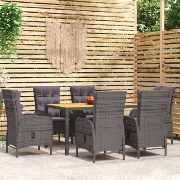 vidaXL 7 Piece Garden Dining Set Poly Rattan Grey - Image 1