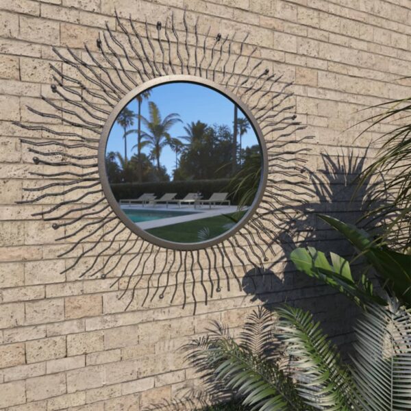 vidaXL Garden Wall Mirror Sunburst 80 cm Black - Image 1