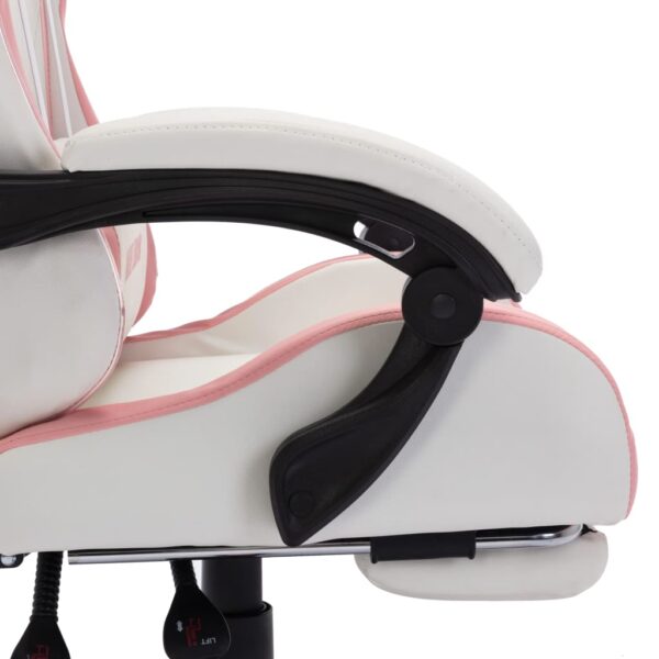 vidaXL Racing Chair with RGB LED Lights Pink and White Faux Leather - Image 8
