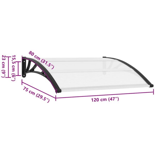 vidaXL Door Canopy Black and Transparent 120x75 cm PC - Image 8