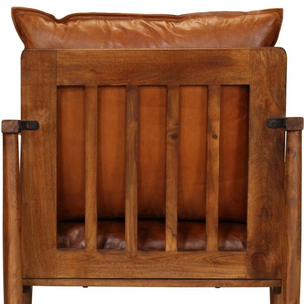 vidaXL Armchair Brown Real Leather with Acacia Wood - Image 7