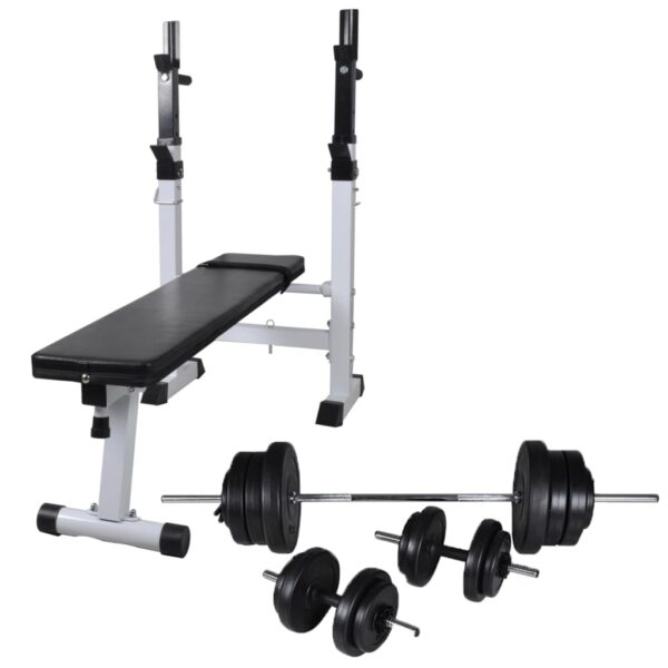 vidaXL Workout Bench with Weight Rack Barbell and Dumbbell Set 60.5kg - Image 1