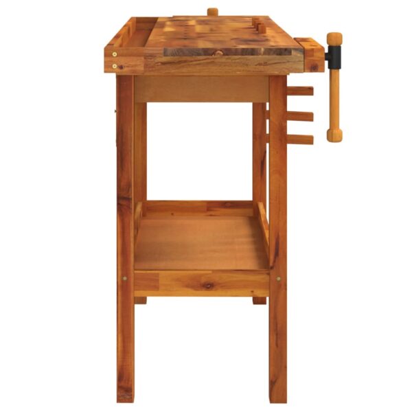 vidaXL Workbench with Drawer and Vices 124x52x83 cm Solid Wood Acacia - Image 5