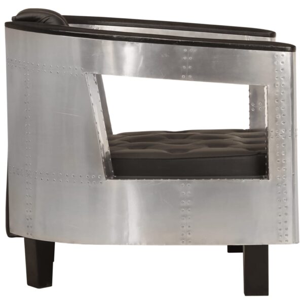 vidaXL Aviator Armchair Black Real Leather - Image 3