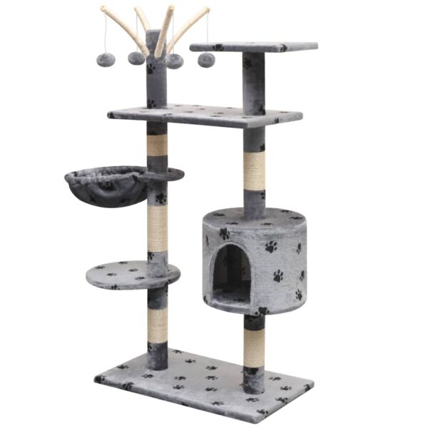 vidaXL Cat Tree with Sisal Scratching Posts 125 cm Paw Prints Grey - Image 2