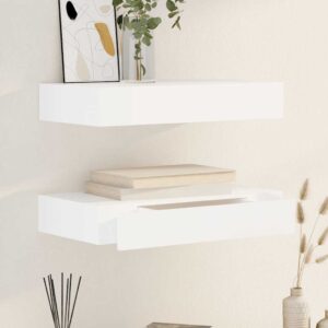 vidaXL Floating Wall Shelves with Drawers 2 pcs White 48 cm