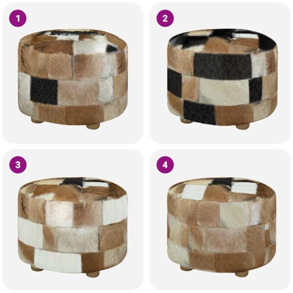 vidaXL Pouffe Goatskin Leather Round 50x50x45 cm - Image 6