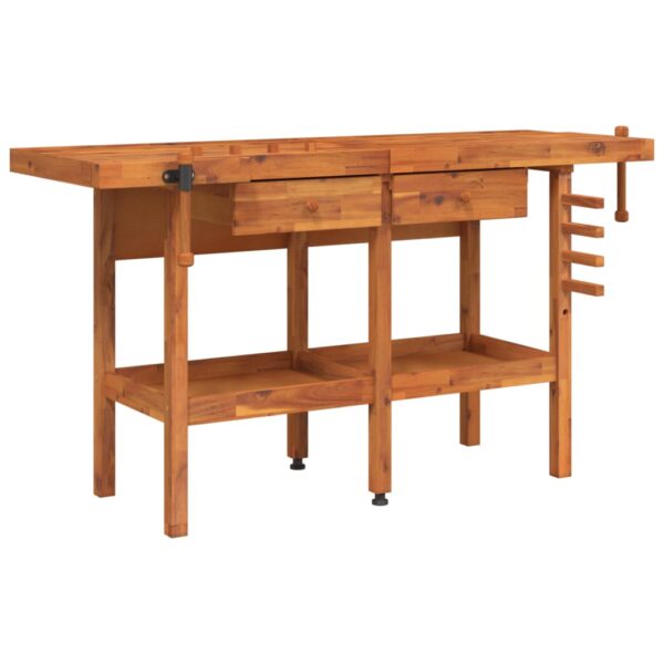 vidaXL Workbench with Drawers and Vices 162x62x83 cm Solid Wood Acacia - Image 2