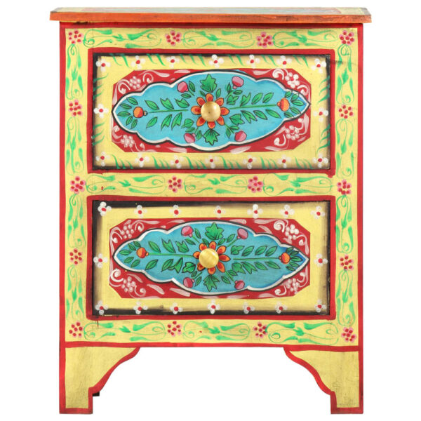 vidaXL Hand Painted Bedside Cabinet 40x30x50 cm Solid Mango Wood - Image 2
