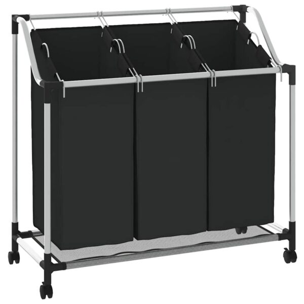 vidaXL Laundry Sorter with 3 Bags Black Steel - Image 2