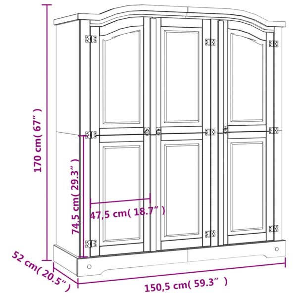 vidaXL Wardrobe Mexican Pine Corona Range 3 Doors - Image 11