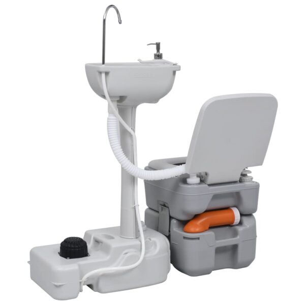 vidaXL Portable Camping Toilet and Handwash Stand Set Grey - Image 4