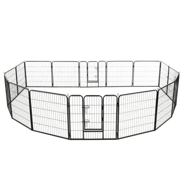 vidaXL Dog Playpen 16 Panels Steel 80x80 cm Black - Image 2