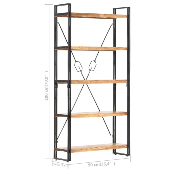 vidaXL 5-Tier Bookcase 90x30x180 cm Solid Acacia Wood - Image 7