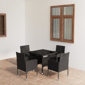 vidaXL 5 Piece Garden Dining Set Poly Rattan Black
