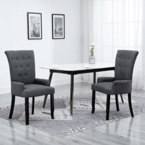 vidaXL Dining Chairs with Armrests 2 pcs Dark Grey Fabric