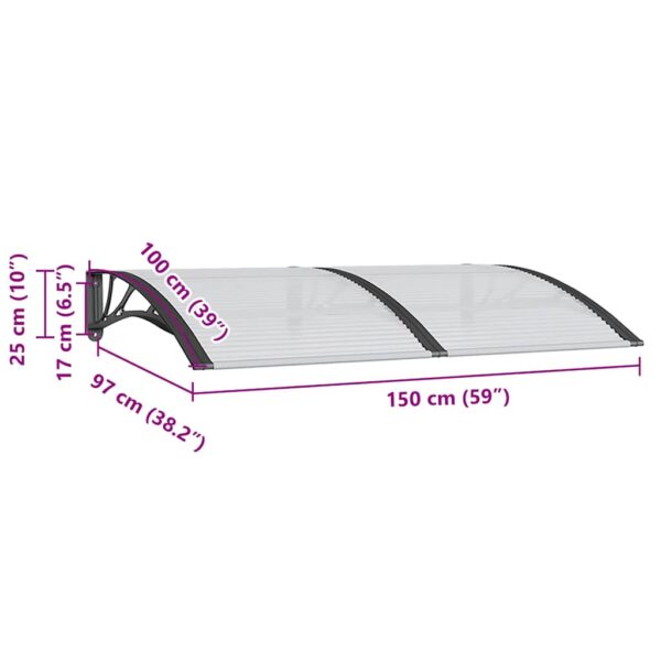 vidaXL Door Canopy Black 150x100 cm Polycarbonate - Image 7