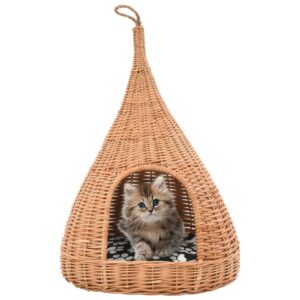 vidaXL Cat House with Cushion 40x60 cm Natural Willow Teepee