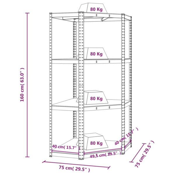 vidaXL 4-Layer Corner Shelf Anthracite Steel and Engineered Wood - Image 9