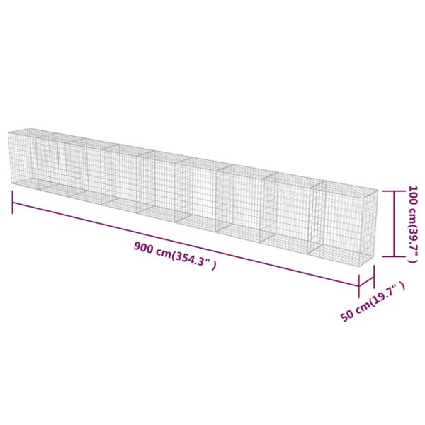 vidaXL Gabion Wall with Covers Galvanised Steel 900x50x100 cm - Image 7