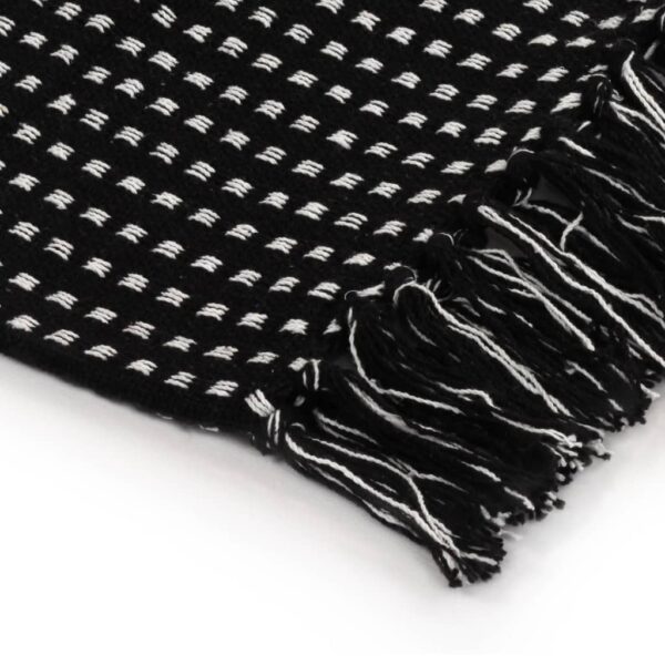 vidaXL Throw Cotton Squares 125x150 cm Black - Image 4