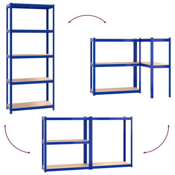 vidaXL 5-Layer Shelves 3 pcs Blue Steel and Engineered Wood - Image 9