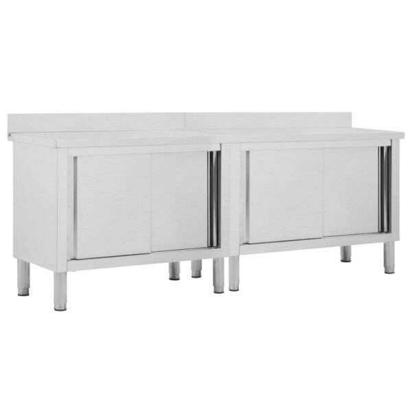 vidaXL Work Tables with Sliding Doors 2pcs 240x50x(95-97)cm Stainless Steel - Image 1
