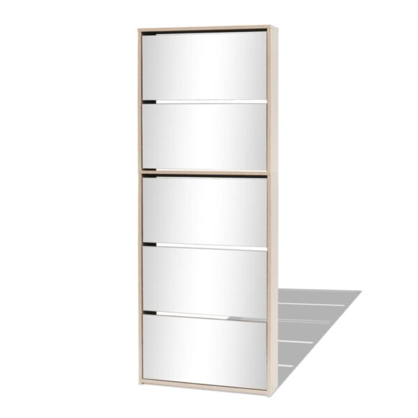 vidaXL Shoe Cabinet 5-Layer Mirror Oak 63x17x169.5 cm - Image 2
