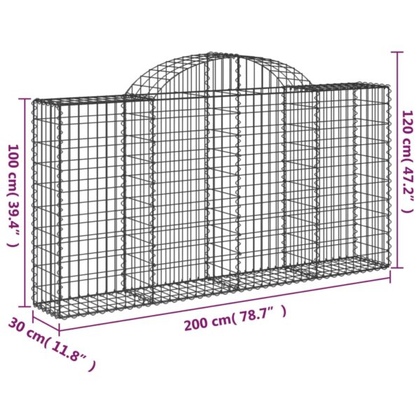 vidaXL Arched Gabion Basket 200x30x100/120 cm Galvanised Iron - Image 5
