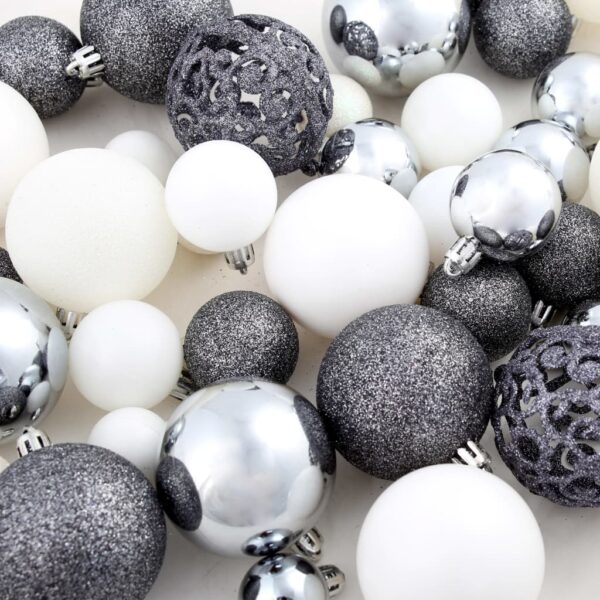 vidaXL 100 Piece Christmas Ball Set 3/4/6 cm White/Grey - Image 13