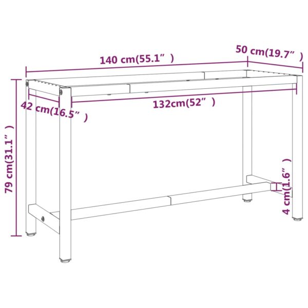 vidaXL Work Bench Frame Matte Black and Matte Red 140x50x79 cm Metal - Image 8