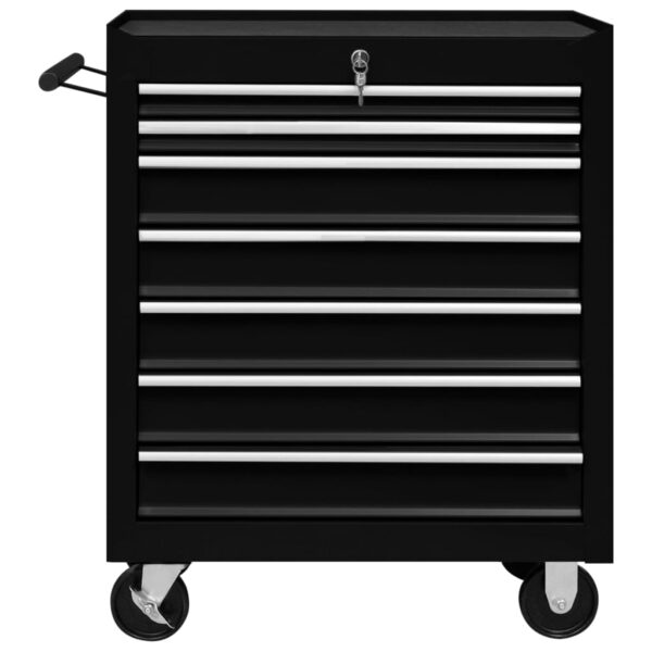vidaXL Workshop Tool Trolley with 7 Drawers Black - Image 3