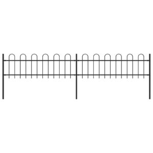 vidaXL Garden Fence with Hoop Top Steel 359x60 cm Black