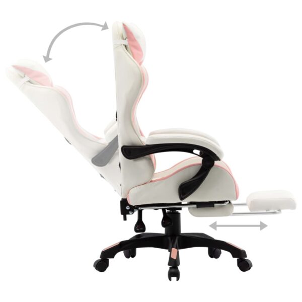 vidaXL Racing Chair with Footrest Pink and White Faux Leather - Image 4