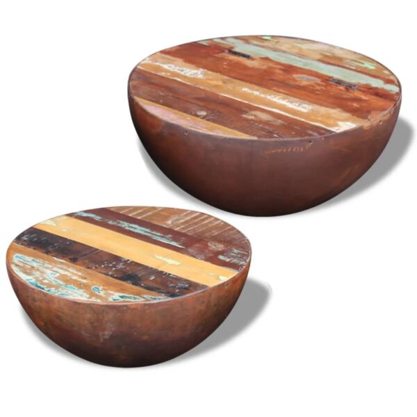 vidaXL Two Piece Bowl Shaped Coffee Table Set Solid Reclaimed Wood - Image 1